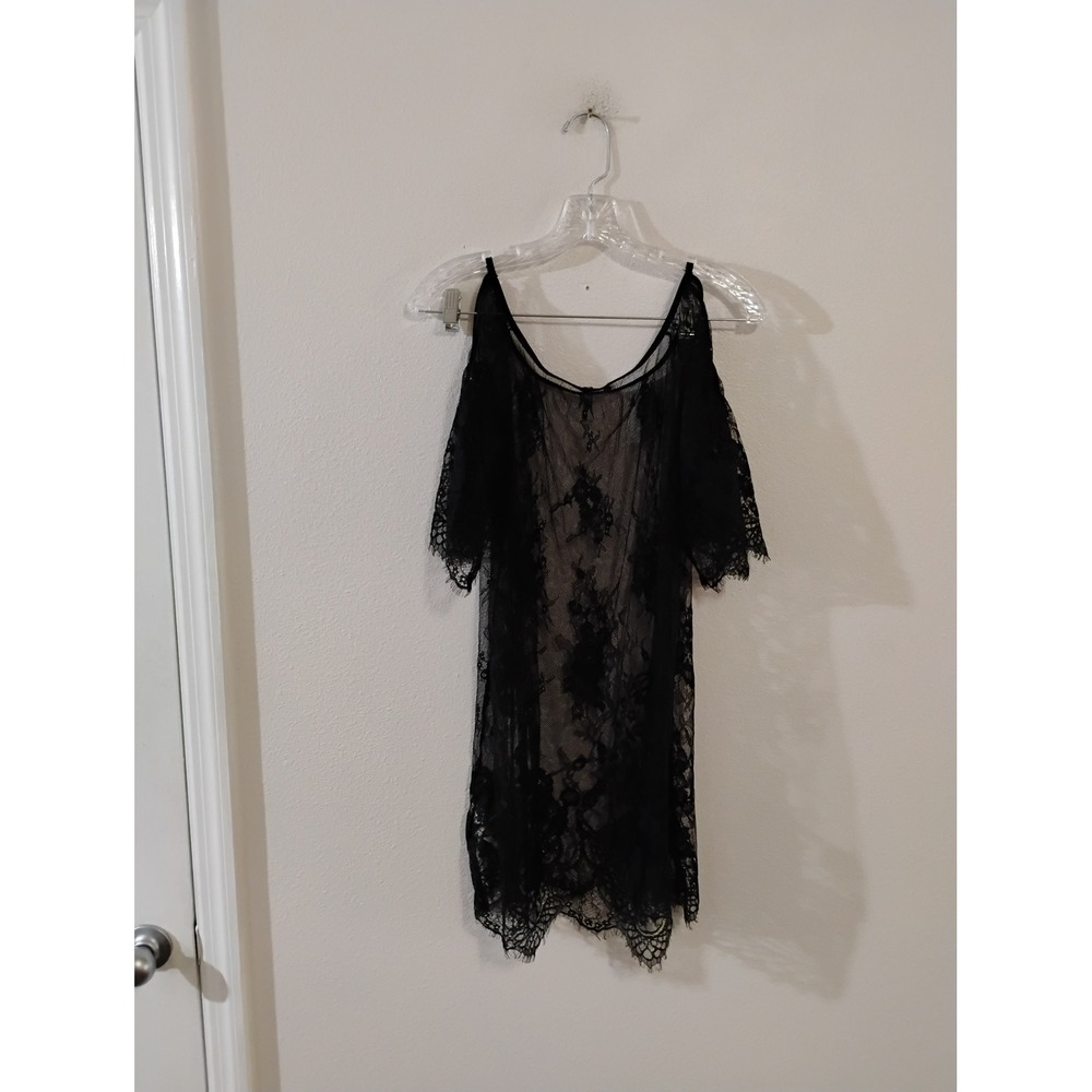 Avidlove Black Floral Lace Cold Shoulder Lingerie Chemise Nightgown Medium